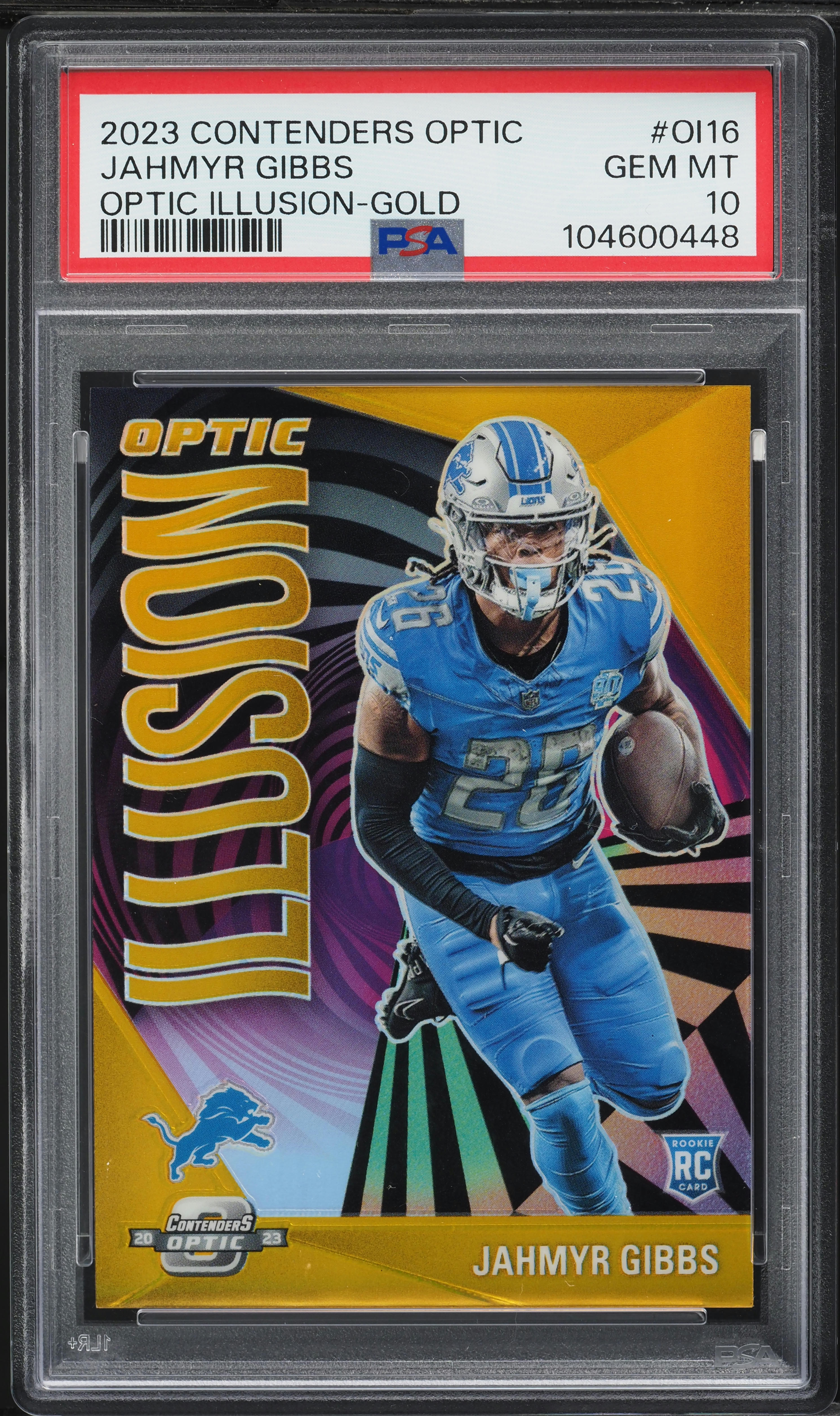 2023 Panini Contenders Optic Illusion Gold Jahmyr Gibbs ROOKIE /10