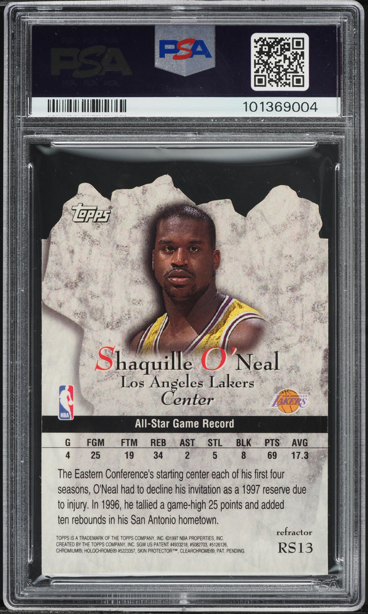 1997 Topps Rock Stars Refractor Die-Cut Shaquille O'Neal #RS13 PSA 8 NM-MT