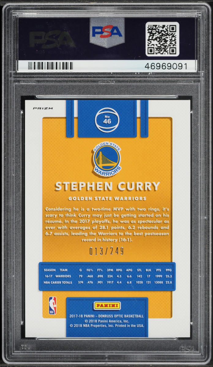 2017 Donruss Optic Premium Box Stephen Curry /249 #46 PSA 10 GEM MINT