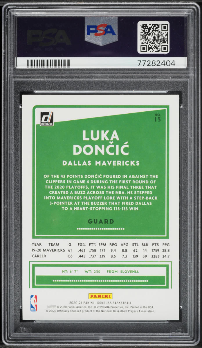 2020 Donruss Green Yellow Laser Luka Doncic #13 PSA 10 GEM MINT