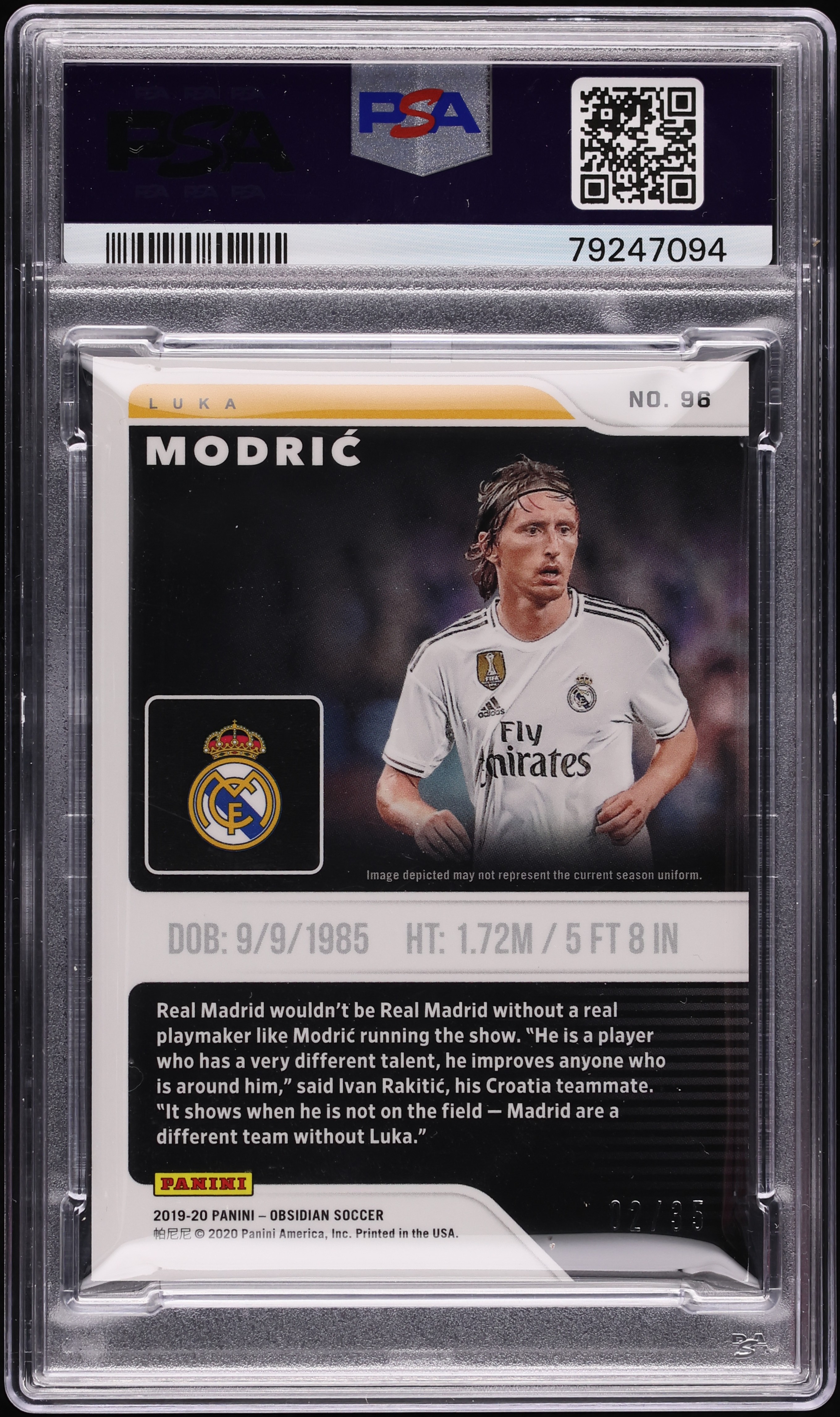 2019 Panini Obsidian Electric Etch Orange Luka Modric /35 #96 PSA