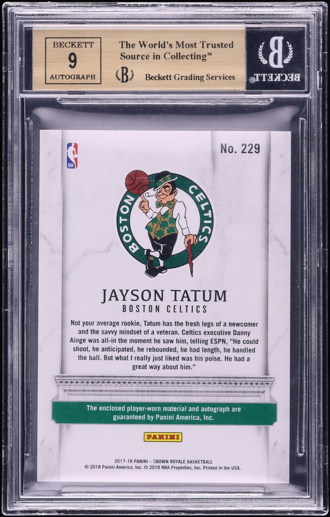 2017 Crown Royale Jayson Tatum ROOKIE PATCH AUTO /199 #229 BGS 9.5 