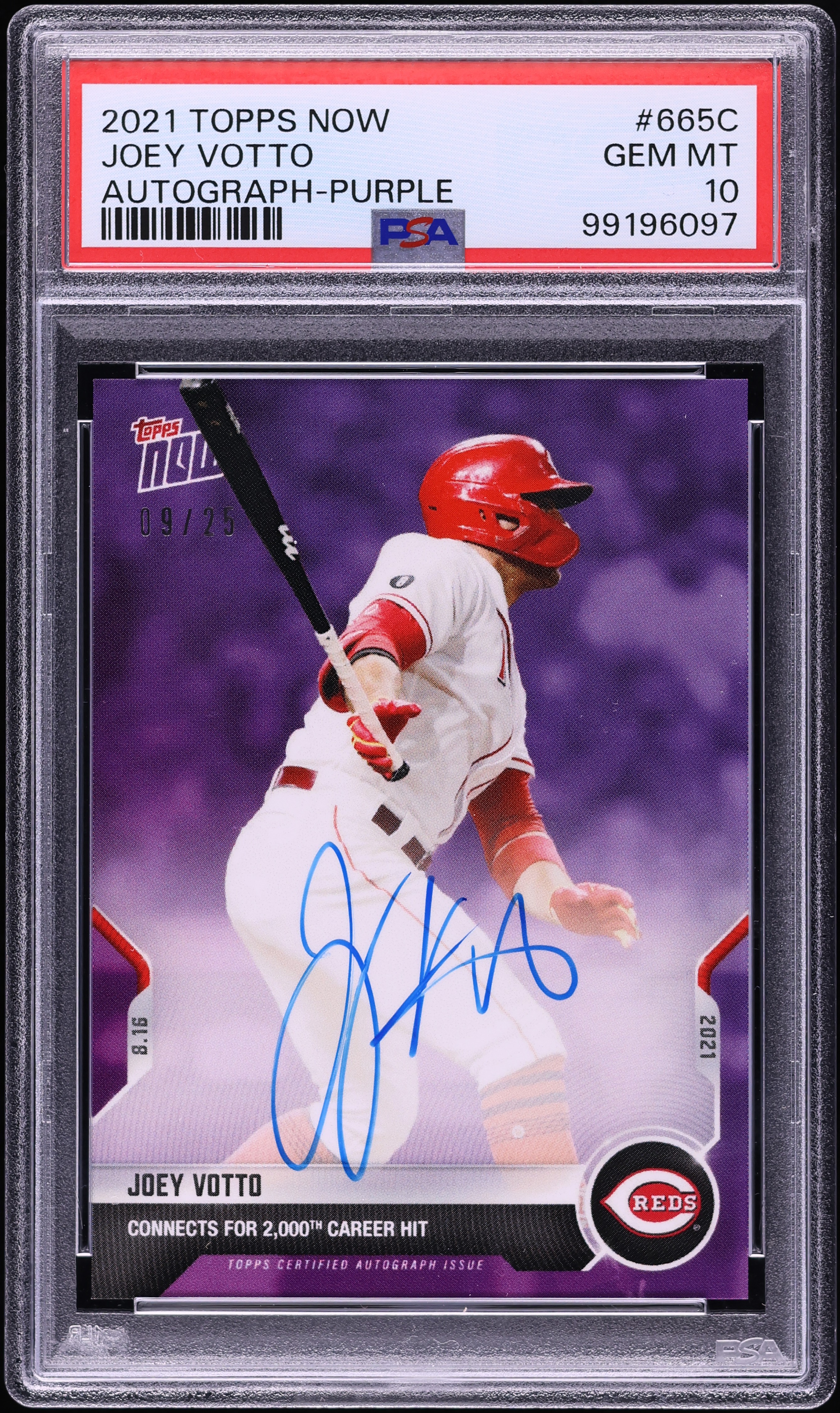 2021 Topps Now Purple Joey Votto AUTO /25 #665C PSA 10 GEM MINT on
