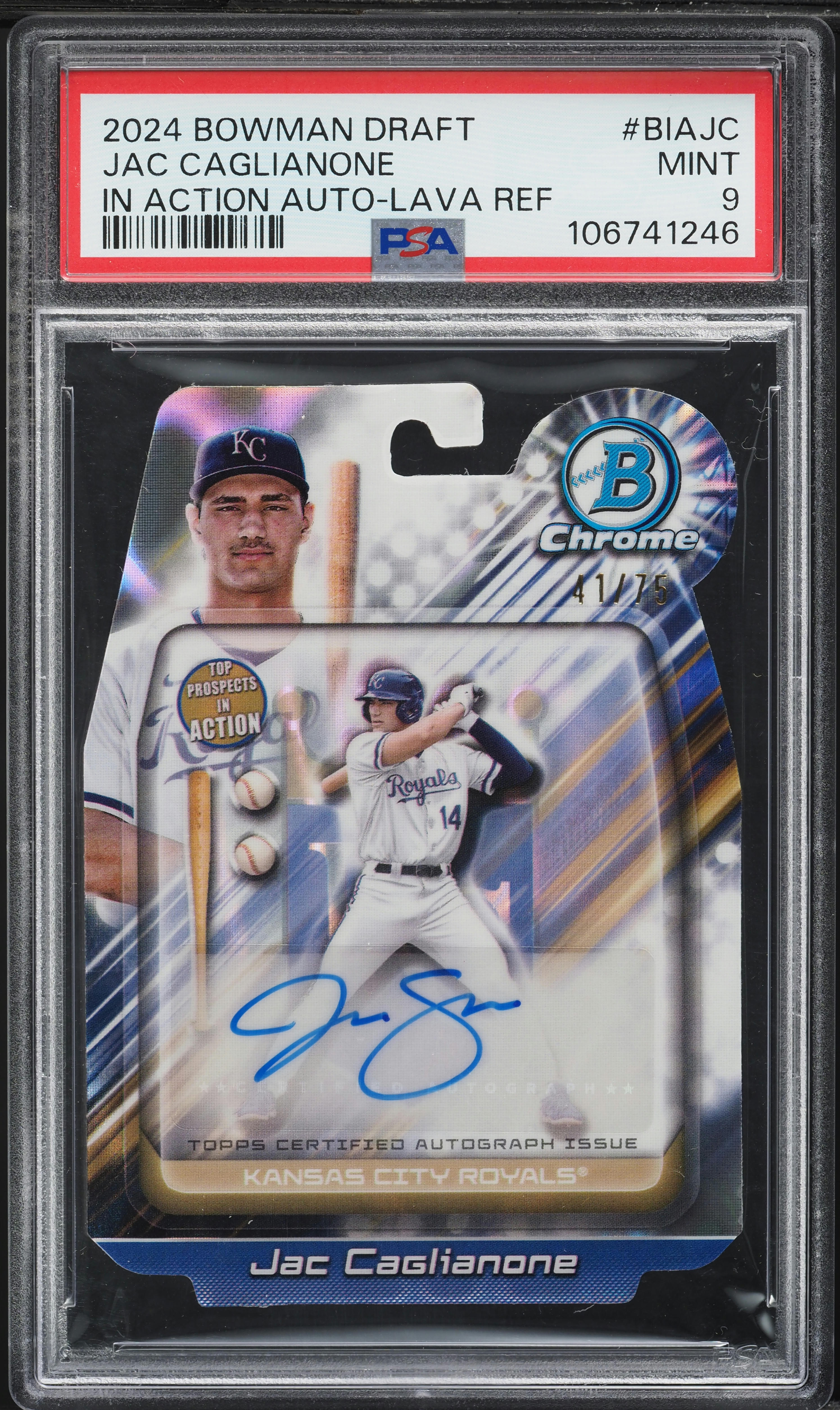 2024 Bowman Chrome Draft In Action Lava Refractor Jac Caglianone 