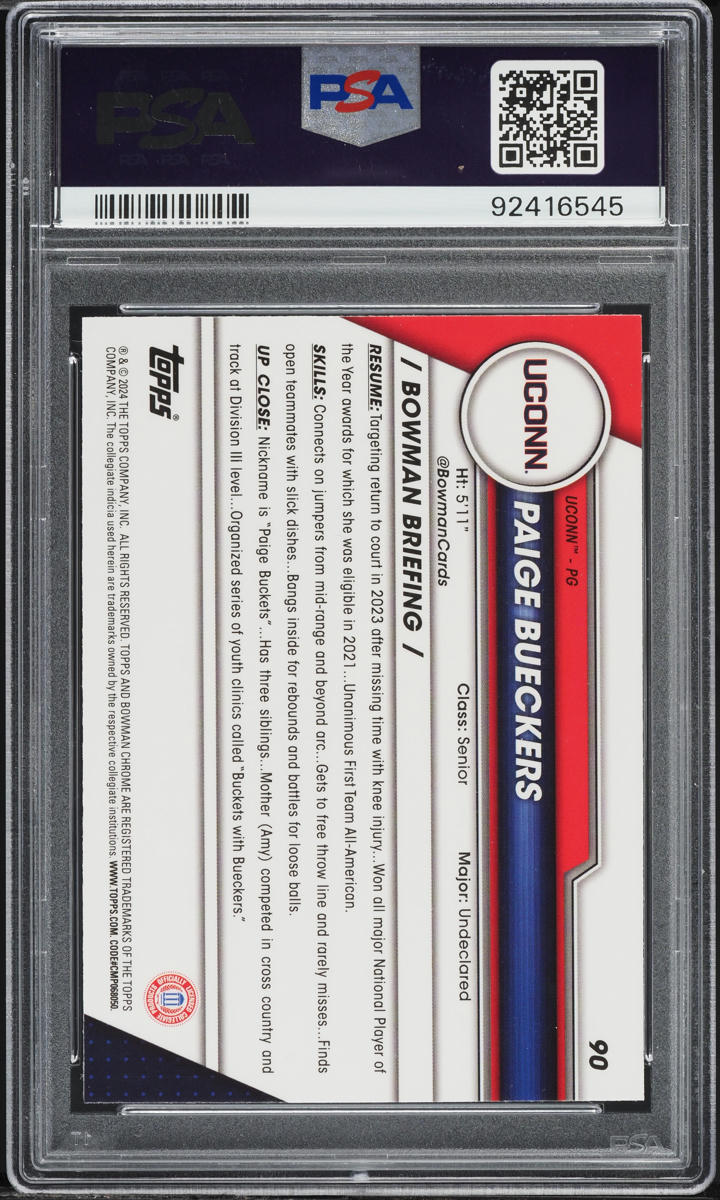 2023 Bowman Chrome University Paige Bueckers SP ROOKIE #90 PSA 10 GEM MINT