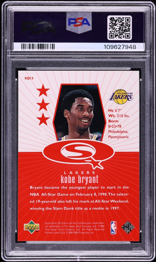 1998 Upper Deck Choice Starquest Red Kobe Bryant #SQ13 PSA 9 MINT
