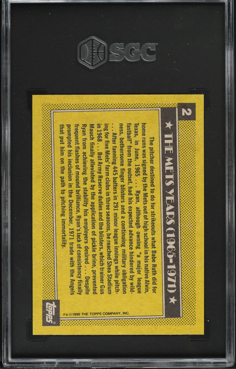 1990 Topps Mets Nolan Ryan #2 SGC 8.5 NM-MT+