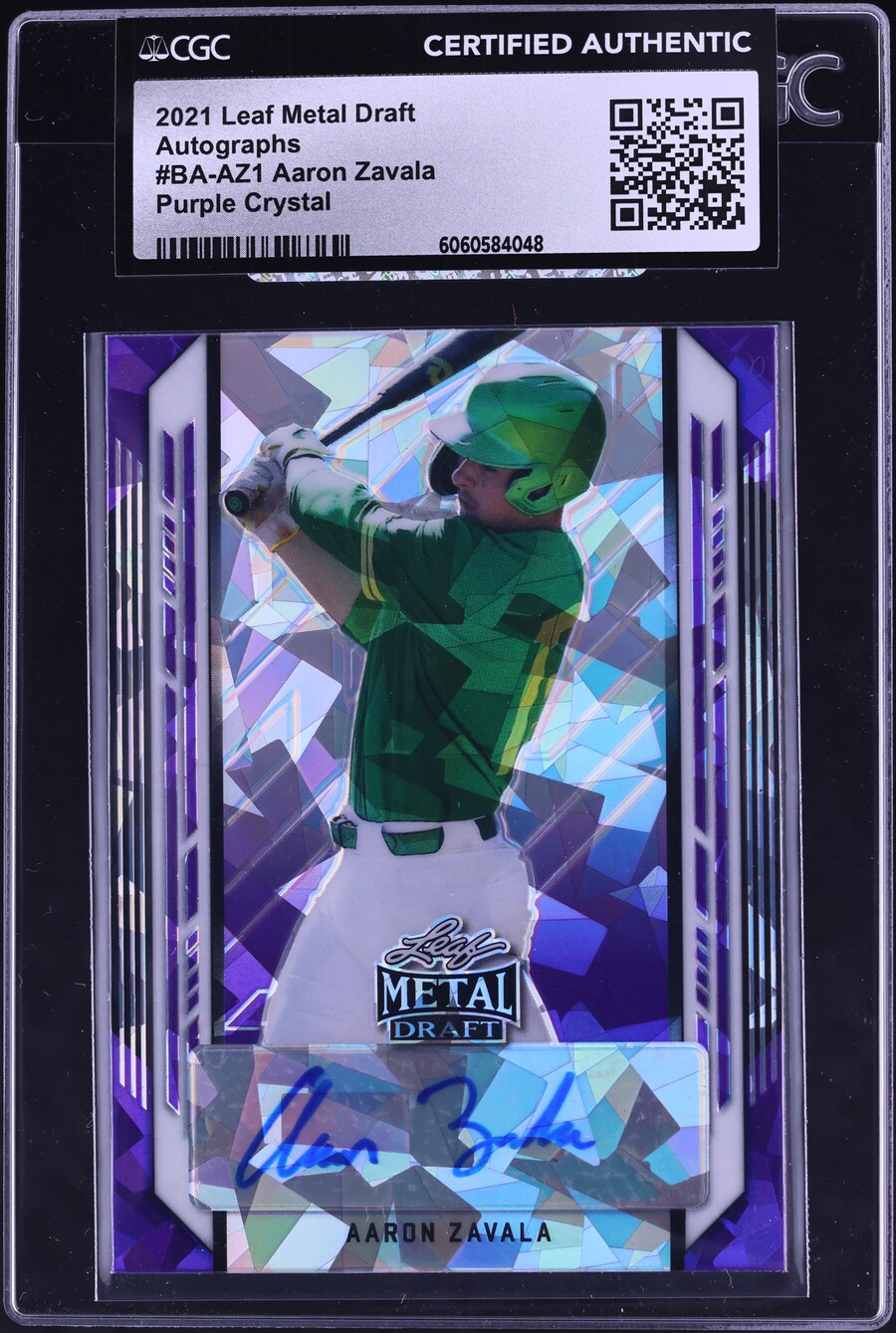 2021 Leaf Metal Draft Purple Crystal Aaron Zavala ROOKIE AUTO /10 CGC AUTH