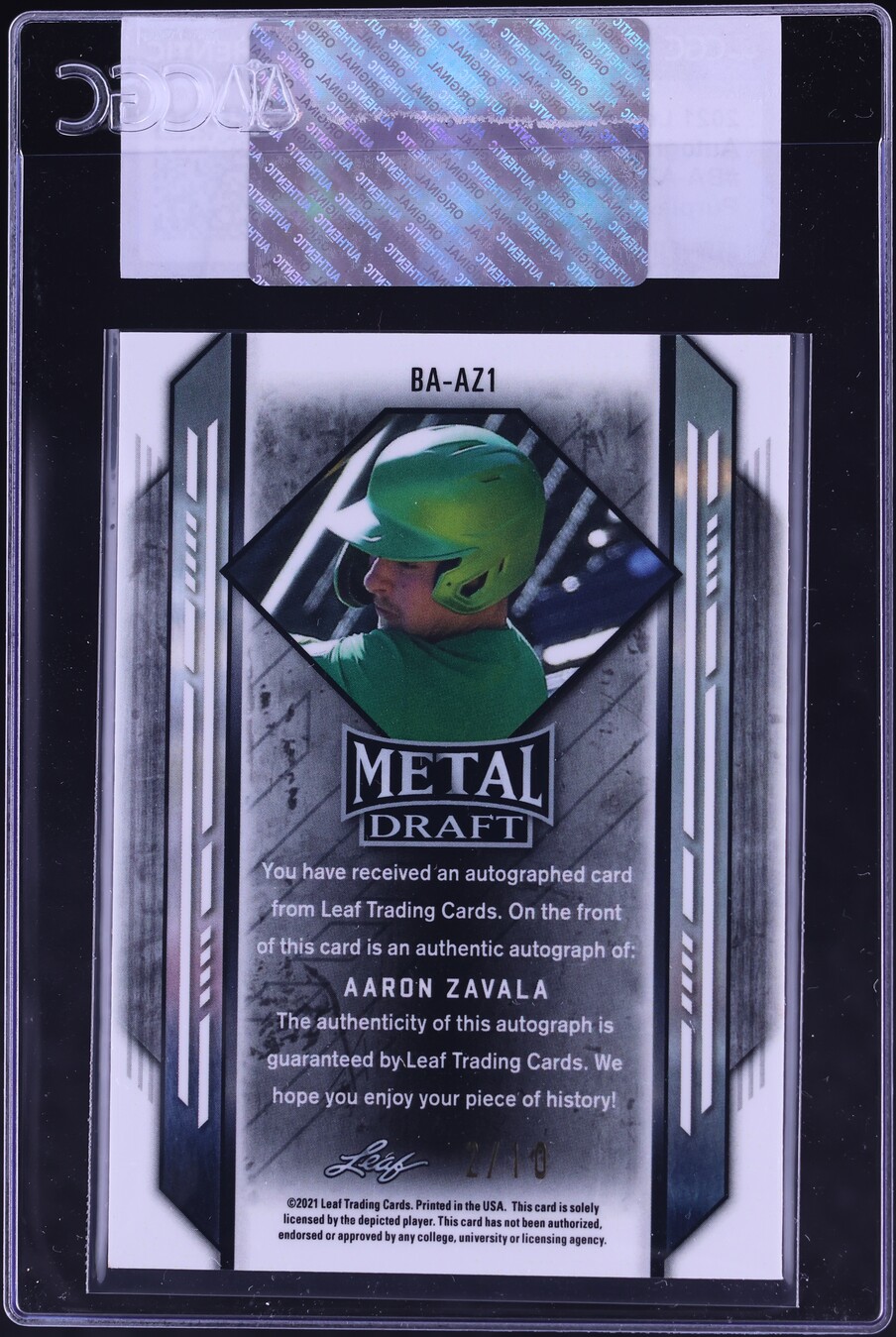 2021 Leaf Metal Draft Purple Crystal Aaron Zavala ROOKIE AUTO /10 CGC AUTH