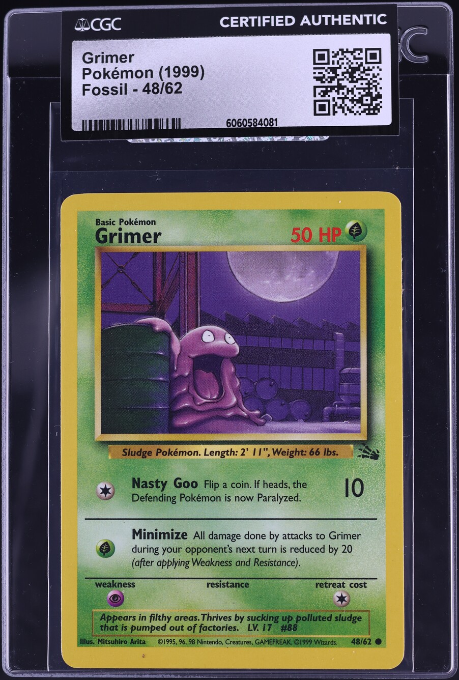 1999 Pokemon Fossil Grimer #48 CGC AUTH