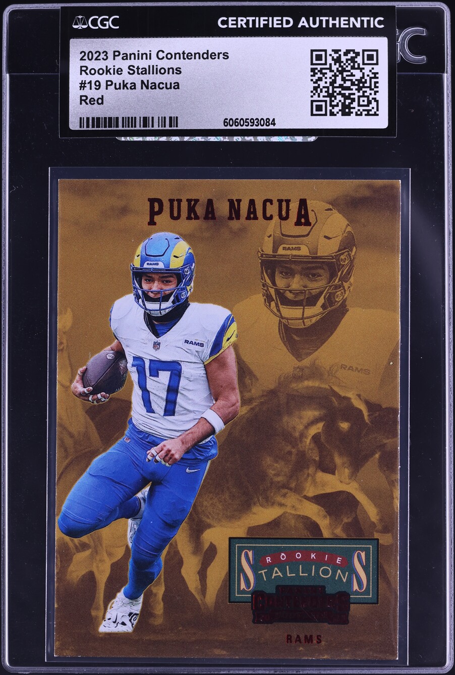 2023 Panini Contenders Stallions Red Puka Nacua ROOKIE #19 CGC AUTH