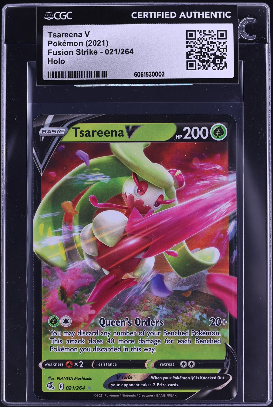 2021 Pokemon Sword & Shield Fusion Strike Tsareena V #21 CGC AUTH on Fanatics Collect 2021 Pokemon Sword & Shield Fusion Strike Tsareena V #21 CGC AUTH on Fanatics Collect