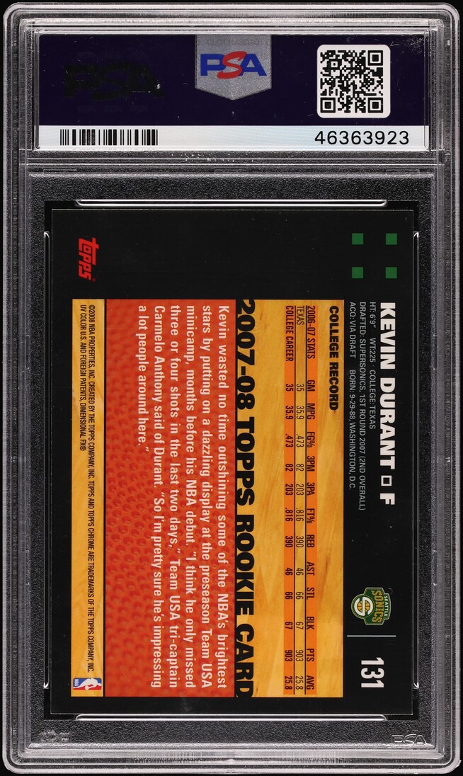 2007 Topps Chrome Kevin Durant ROOKIE #131 PSA 9 MINT on Fanatics