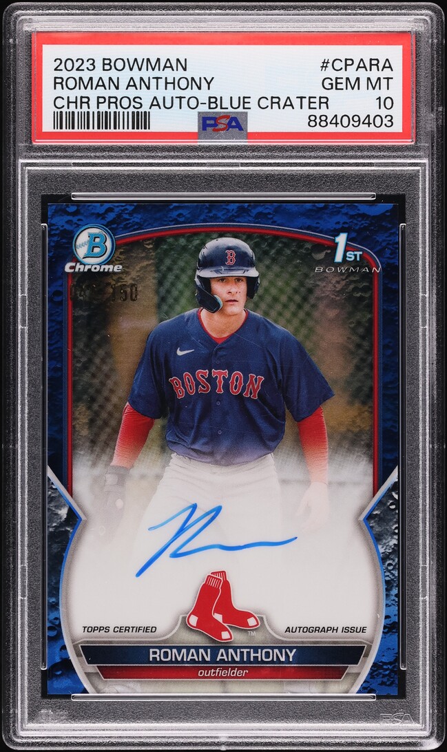 2023 Bowman Chrome Blue Crater Refractor Roman Anthony PROSPECT AUTO /150 PSA 10