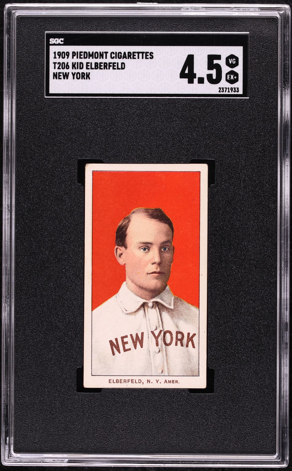 1909-11 T206 Kid Elberfeld NEW YORK, PIEDMONT SGC 4.5 VGEX+
