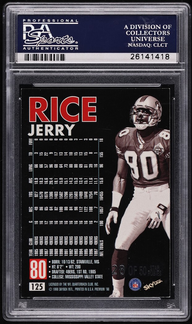 1998 Skybox Premium Star Rubies Jerry Rice /50 #125 PSA 8 NM-MT