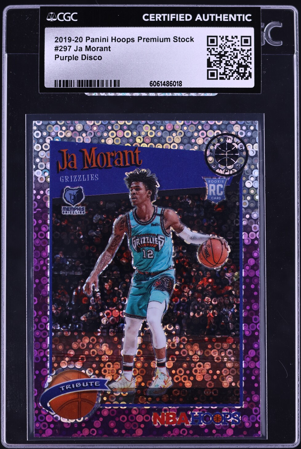 2019 Hoops Premium Stock Purple Disco Ja Morant ROOKIE #297 CGC AUTH