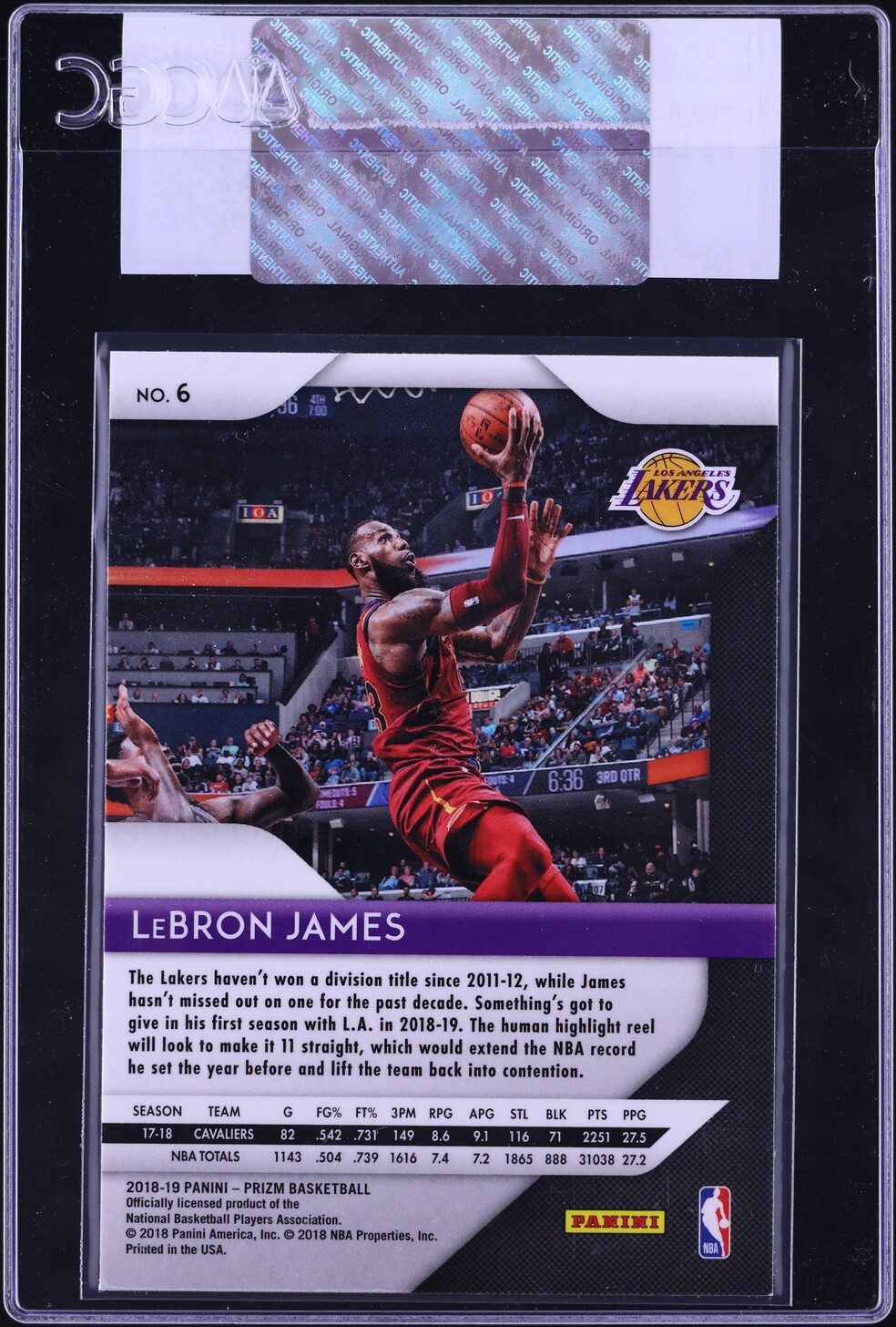 2018 Panini Prizm LeBron James #6 CGC AUTH