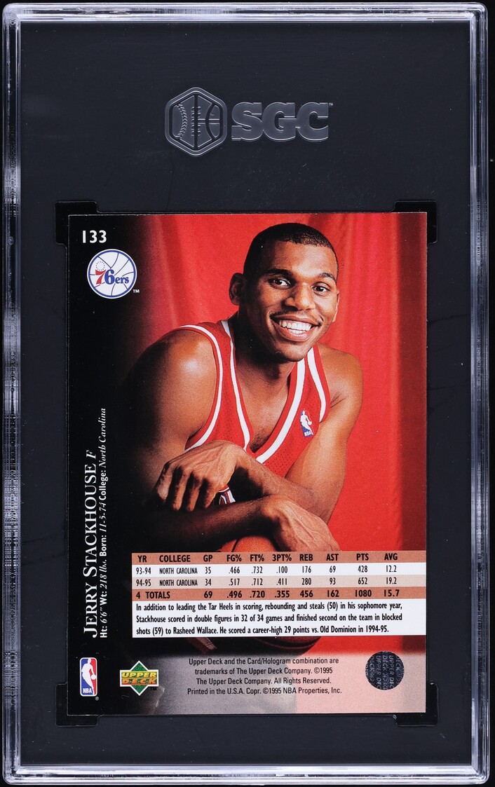 1995 Upper Deck Jerry Stackhouse ROOKIE #133 SGC 8 NM-MT