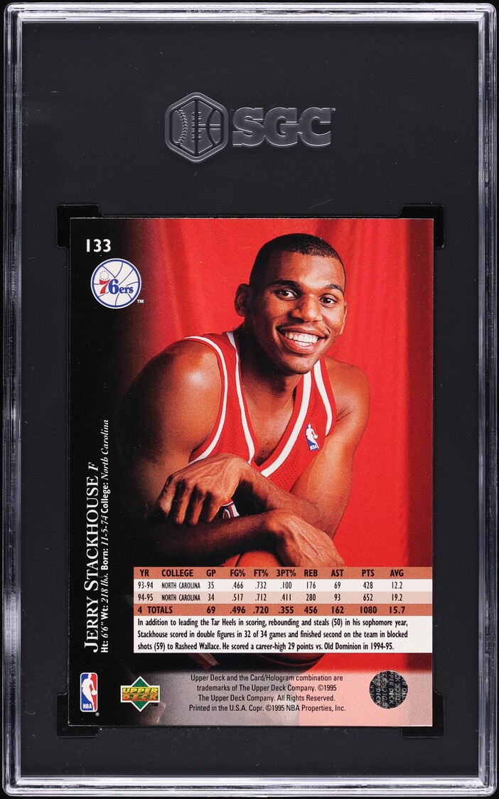1995 Upper Deck Basketball Jerry Stackhouse ROOKIE #133 SGC 7 NRMT