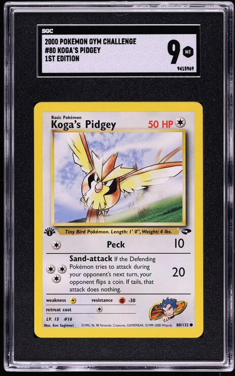 2000 Pokemon Gym Challenge 1st Edition Koga's Pidgey #80 SGC 9 MINT