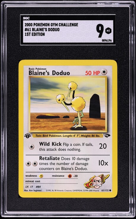 2000 Pokemon Gym Challenge 1st Edition Blaine's Doduo #61 SGC 9 MINT