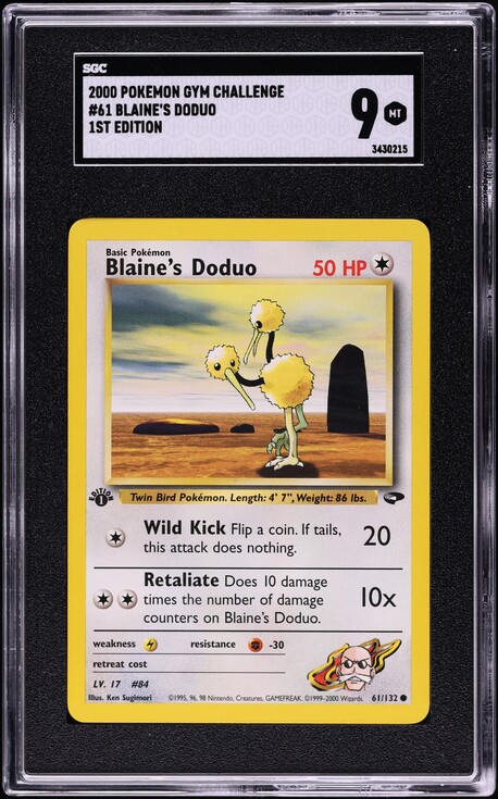 2000 Pokemon Gym Challenge 1st Edition Blaine's Doduo #61 SGC 9 MINT