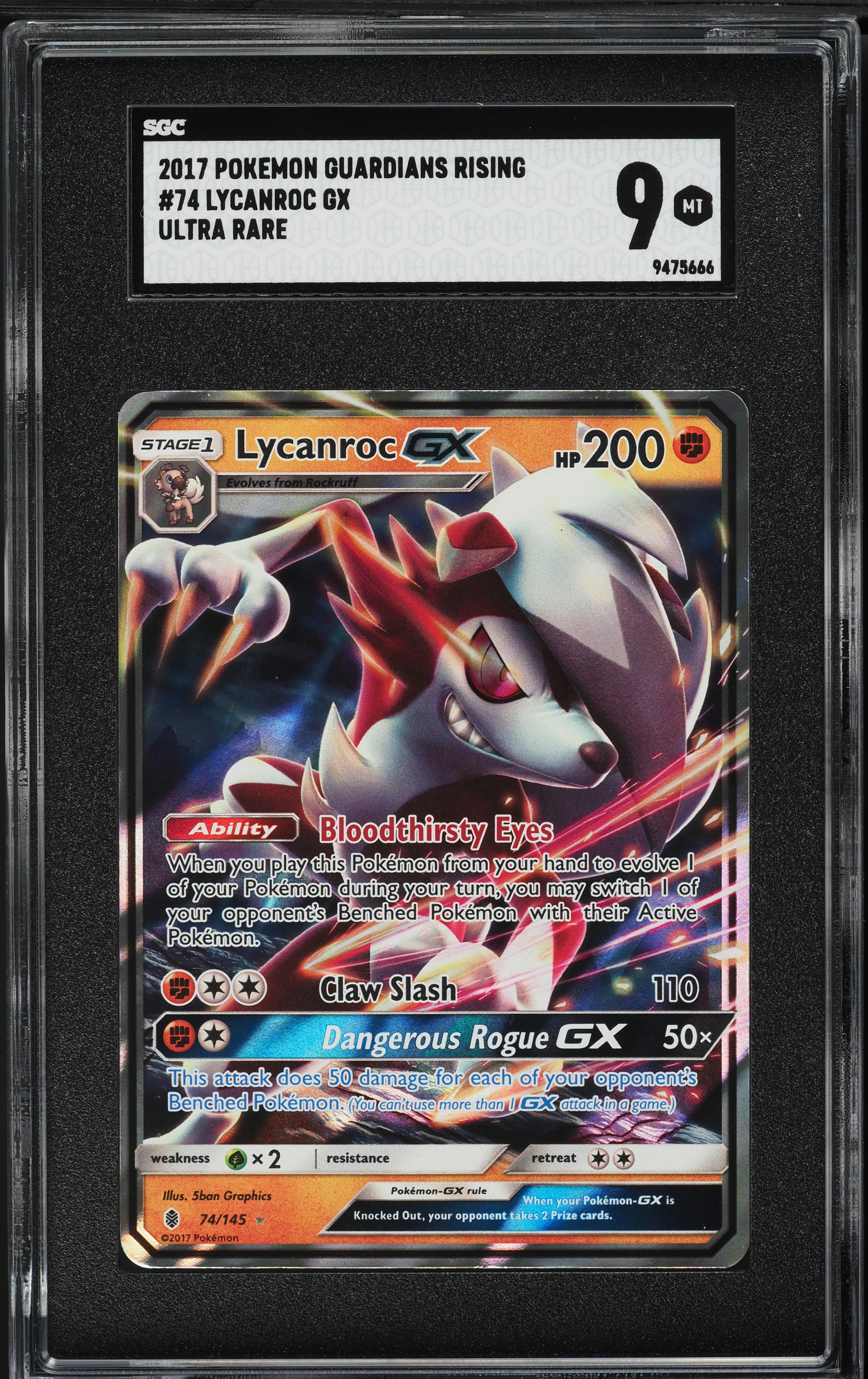 2017 Pokemon Sun & Moon Guardians Rising Full Art Lycanroc Gx #74