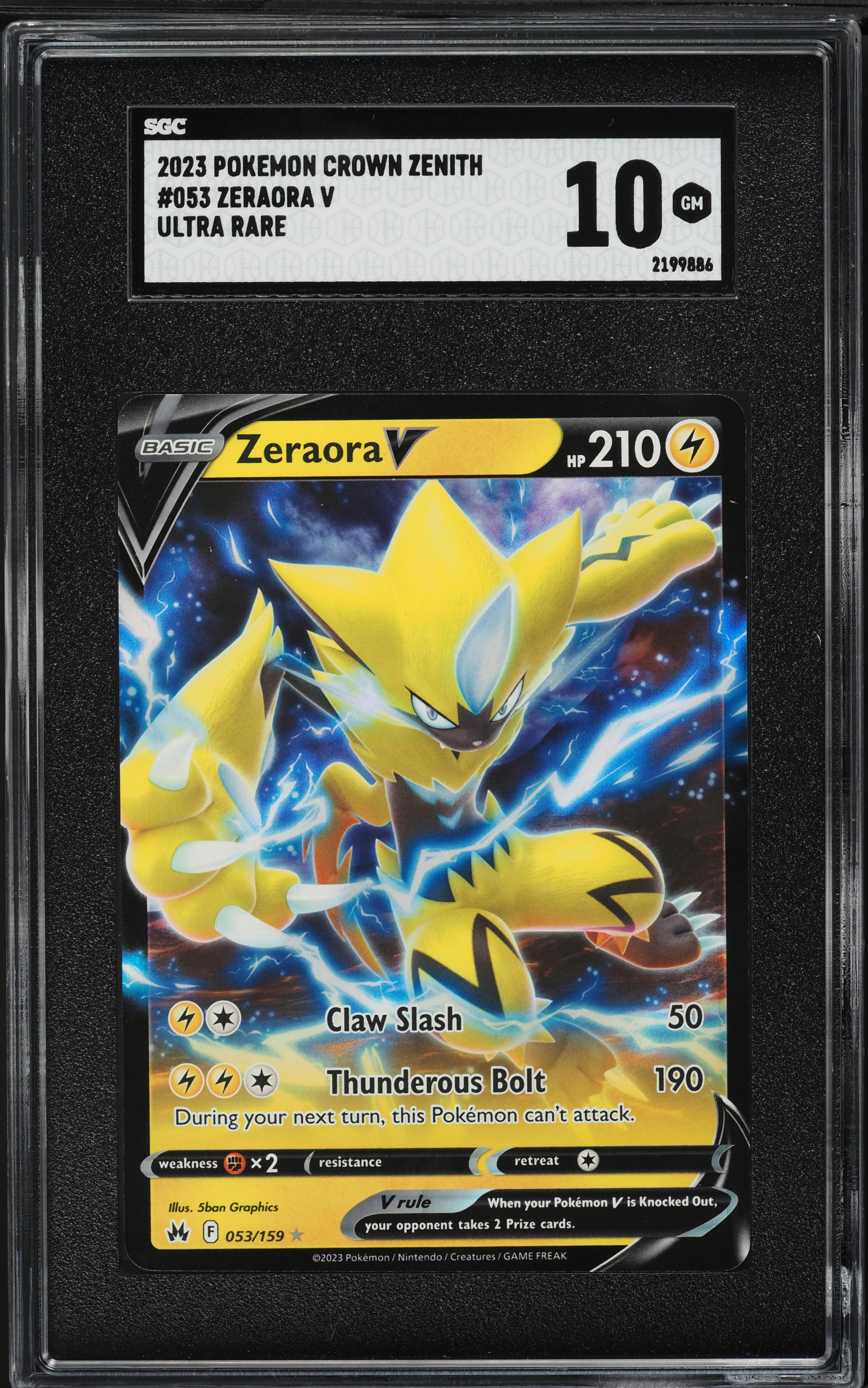 2023 Pokemon Sword & Shield Crown Zenith Zeraora V #53 SGC 10 GEM