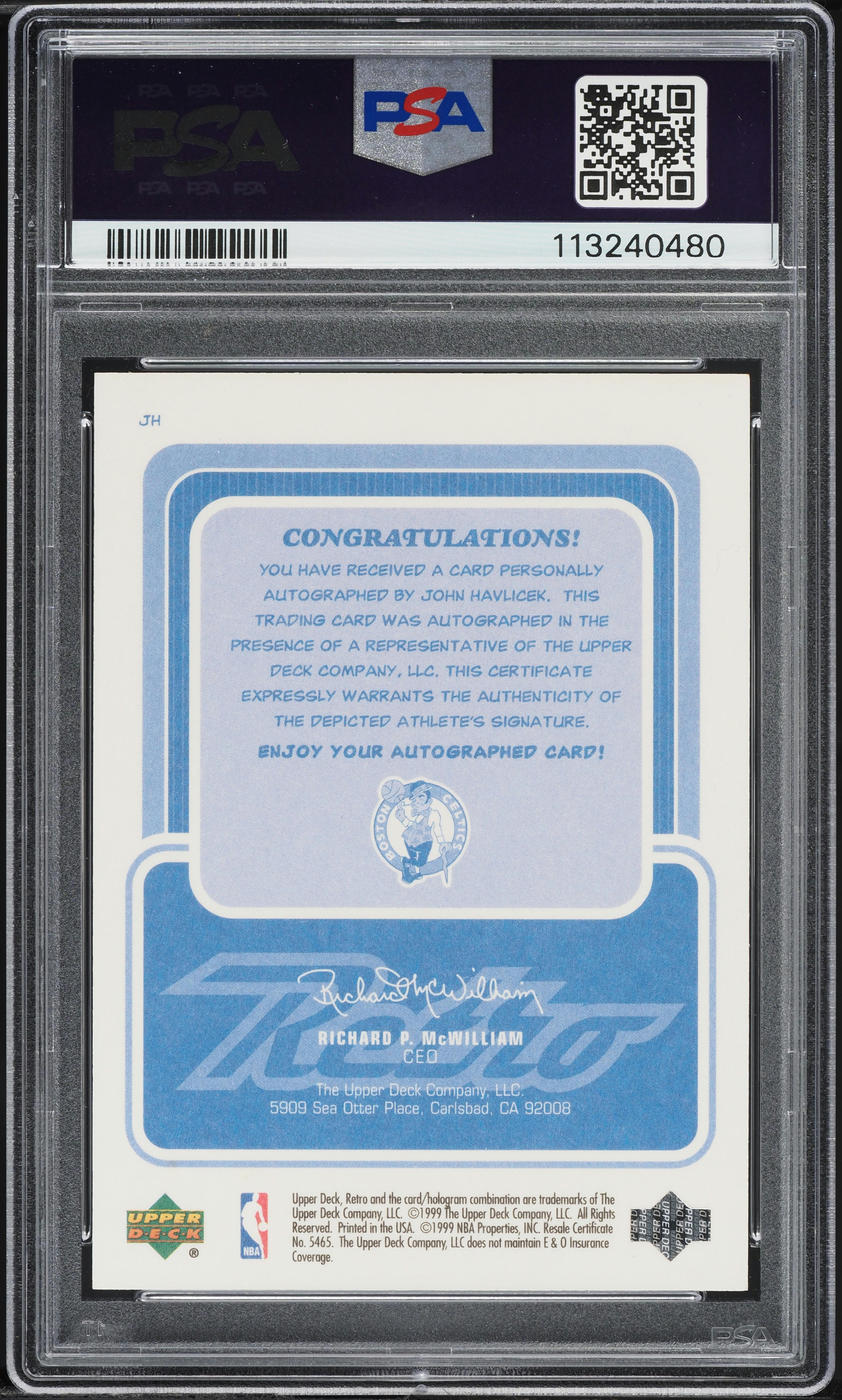 1999 Upper Deck Retro Inkredible John Havlicek AUTO #JH PSA 7 NRMT 