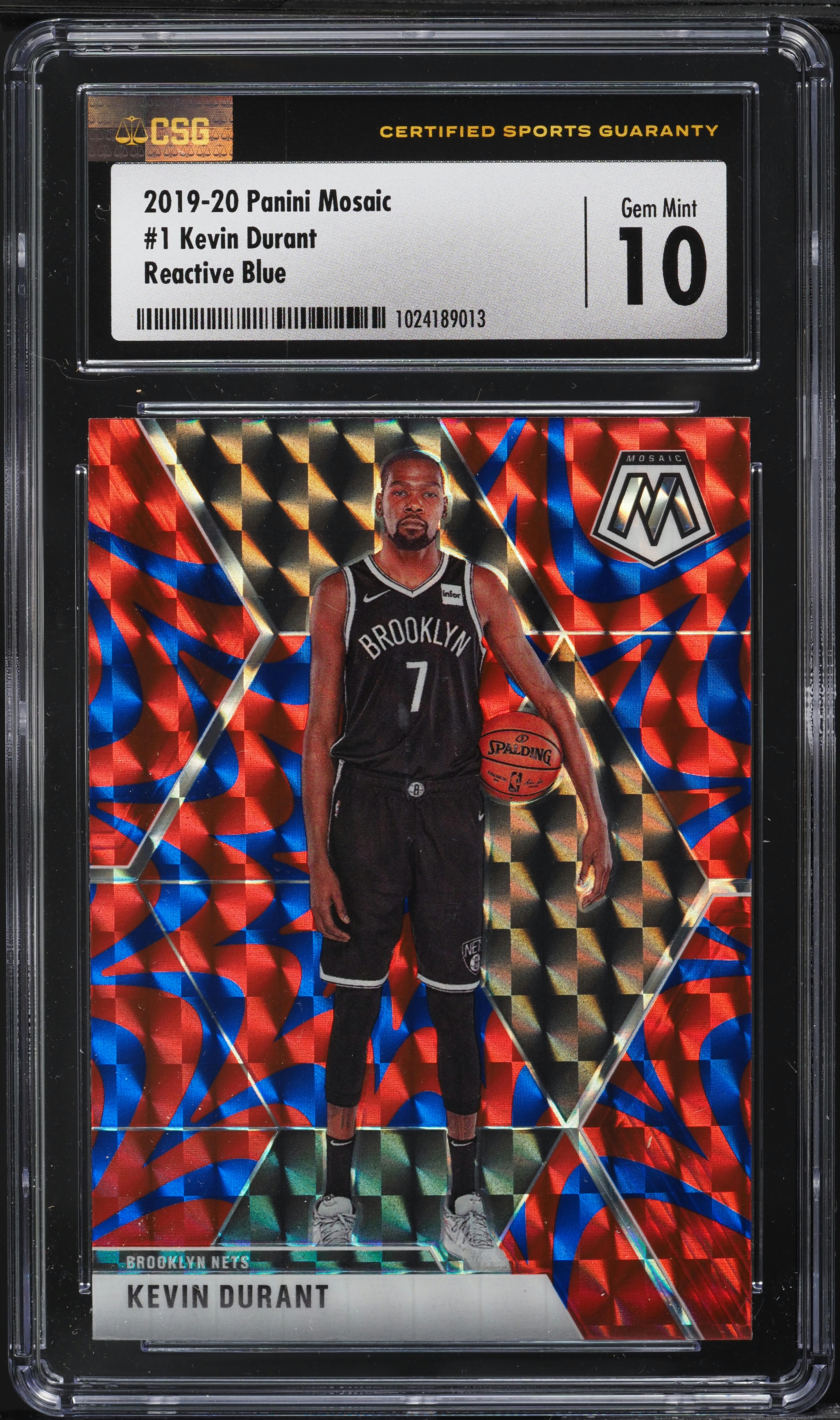 2019 Panini Mosaic Reactive Blue Kevin Durant #1 CSG 10 GEM MINT