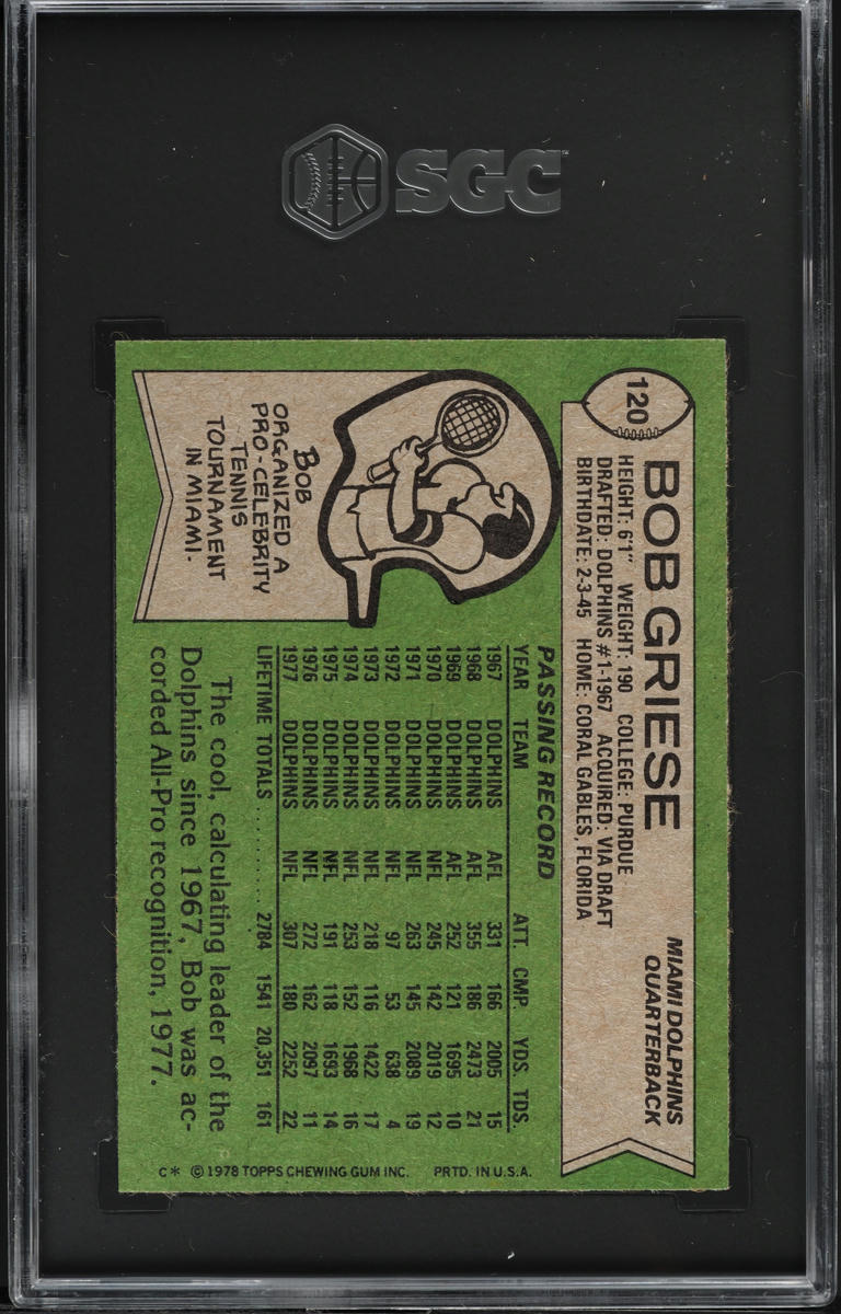 1978 Topps Football Bob Griese ALL-PRO #120 SGC 7 NRMT
