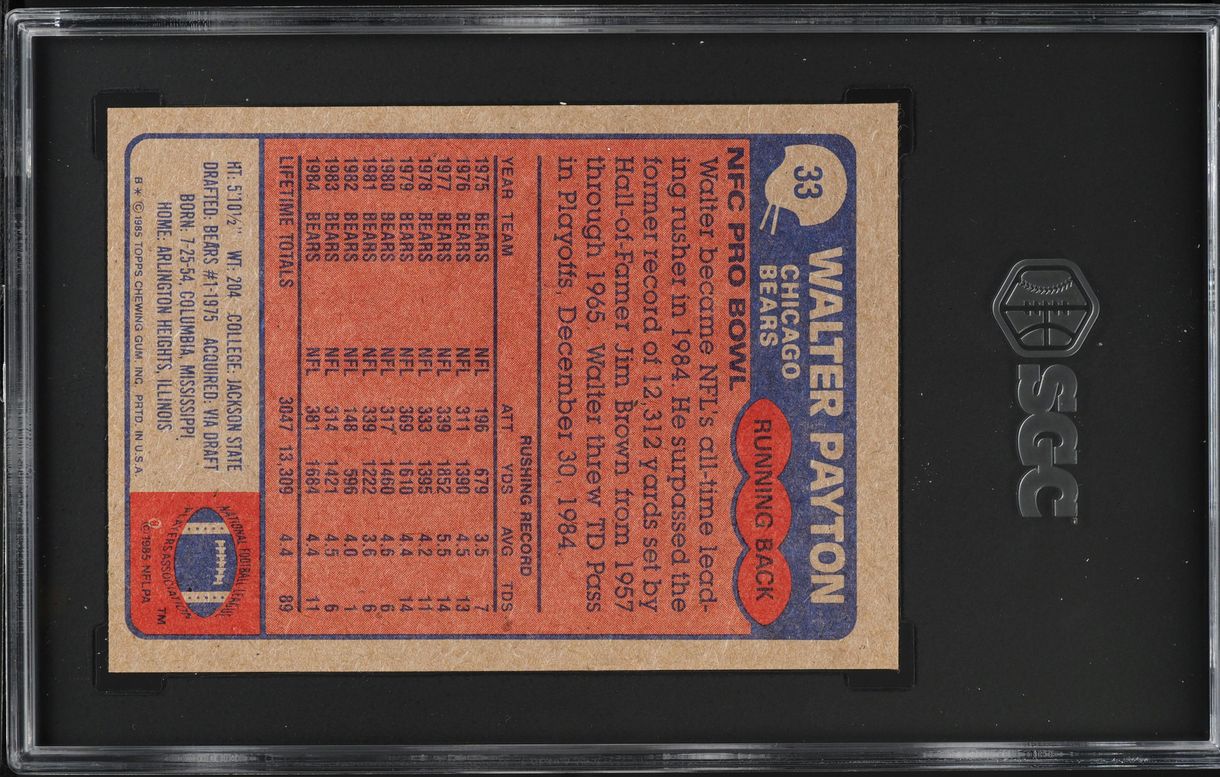 1985 Topps Football Walter Payton ALL-PRO #33 SGC 6 EXMT