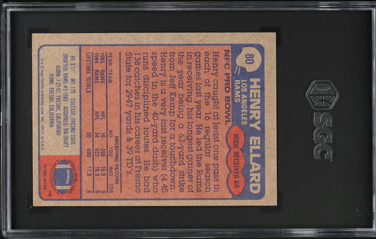 1985 Topps Football Henry Ellard ROOKIE #80 SGC 6.5 EXMT+