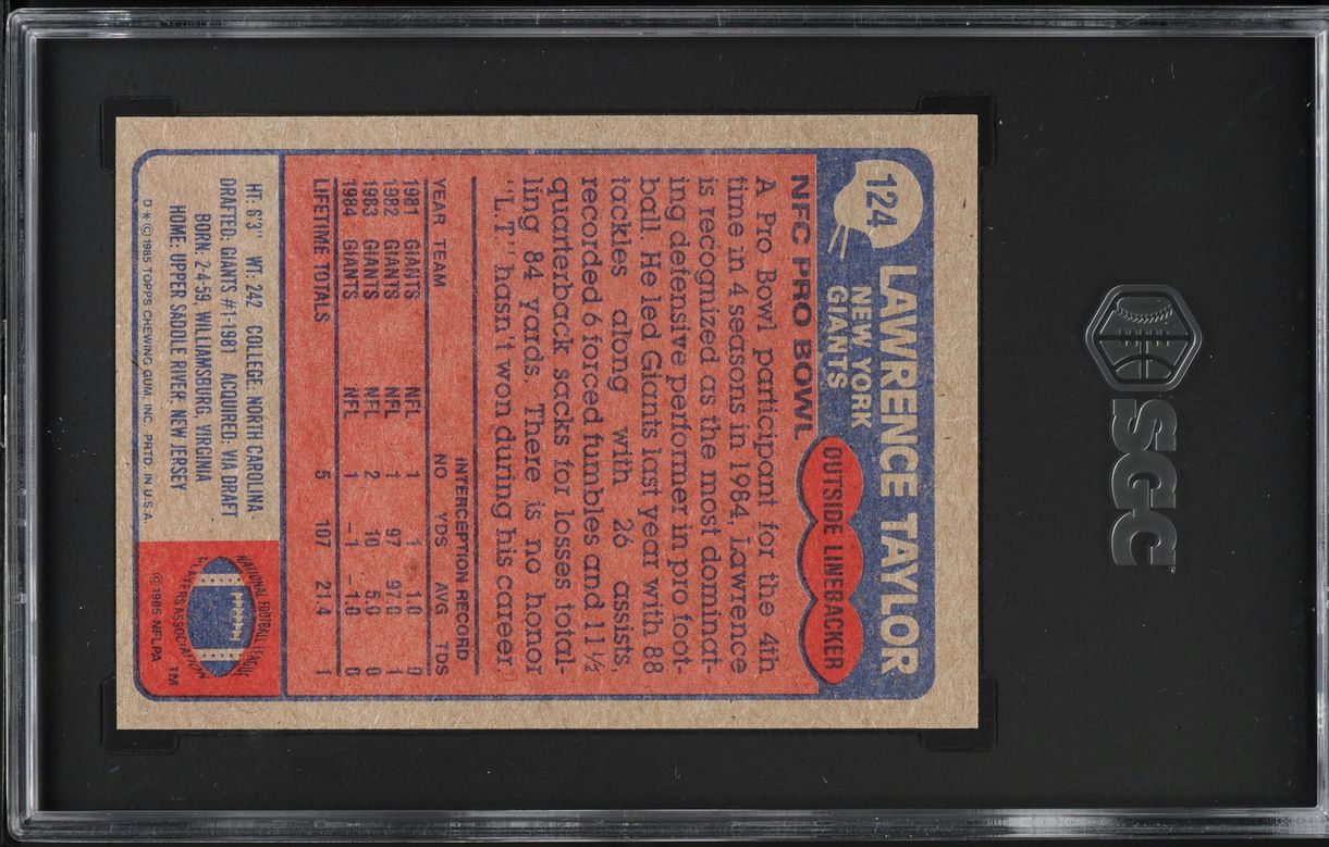 1985 Topps Football Lawrence Taylor ALL-PRO #124 SGC 6 EXMT