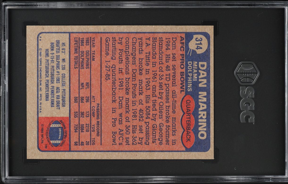 1985 Topps Football Dan Marino ALL-PRO #314 SGC 6 EXMT