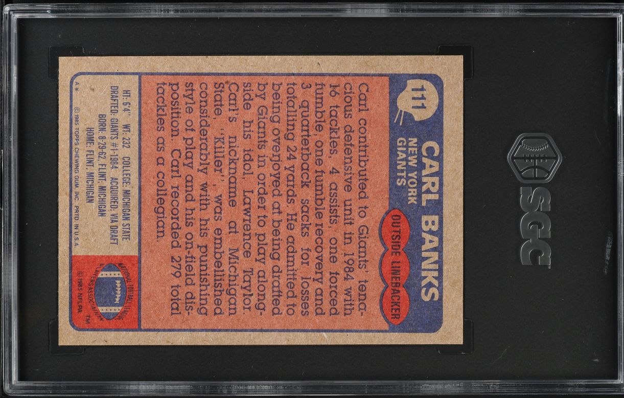 1985 Topps Football Carl Banks ROOKIE #111 SGC 6 EXMT