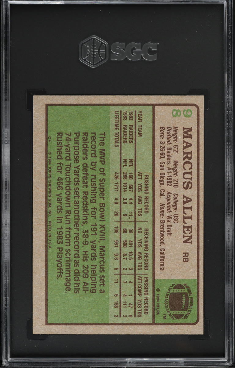1984 Topps Football Marcus Allen #98 SGC 5 EX