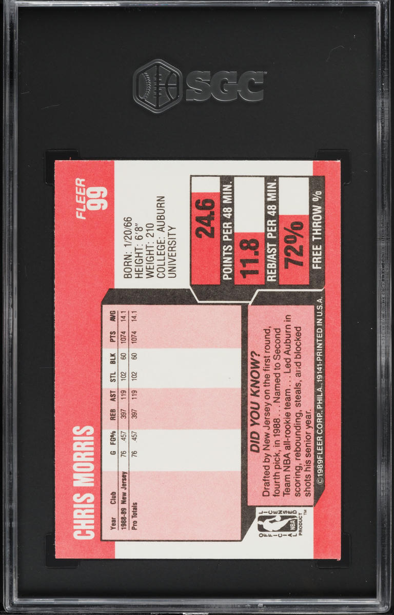 1989 Fleer Basketball Chris Morris ROOKIE #99 SGC 9 MINT