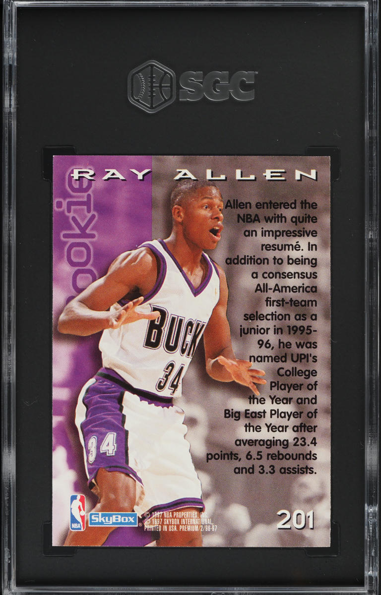 1996 Skybox Premium Ray Allen ROOKIE #201 SGC 8 NM-MT, image size:768x1200
