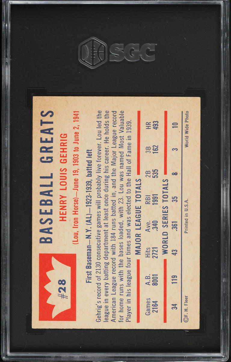 1960 Fleer Lou Gehrig #28 SGC 6 EXMT