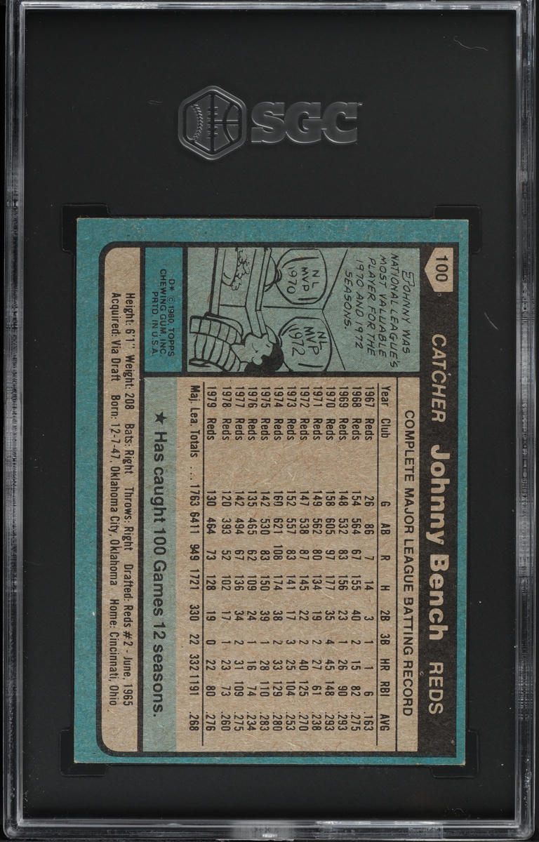 1980 Topps Johnny Bench #100 SGC 6.5 EXMT+