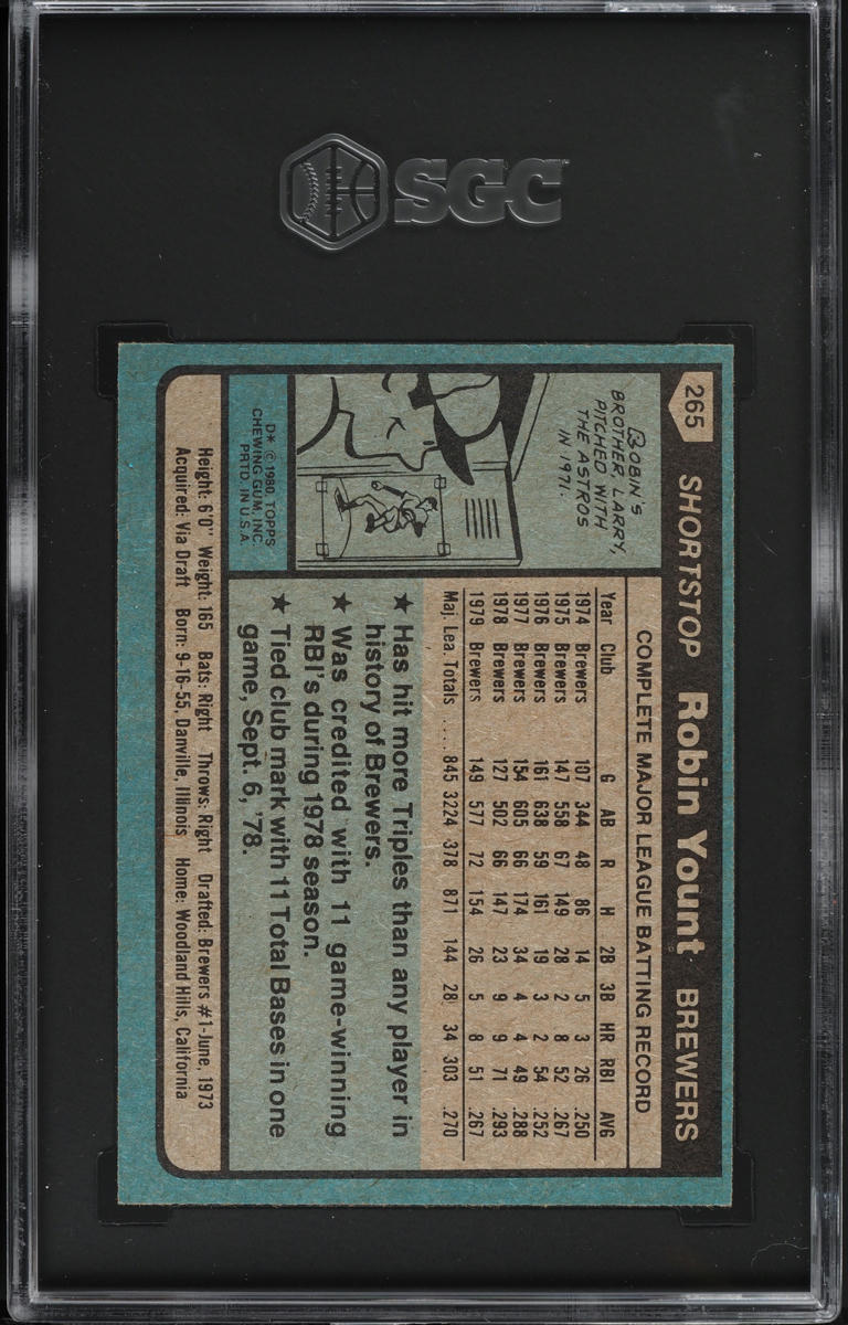 1980 Topps Robin Yount #265 SGC 7.5 NRMT+