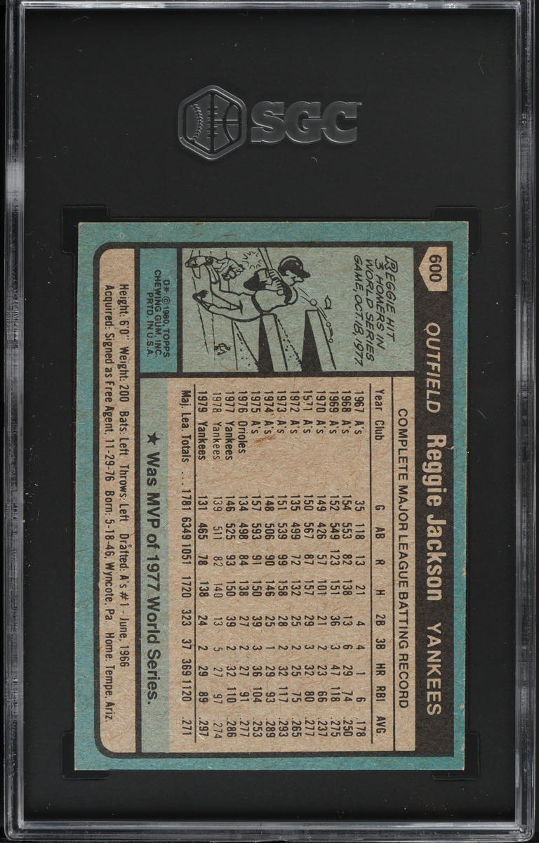 1980 Topps Reggie Jackson #600 SGC 7 NRMT