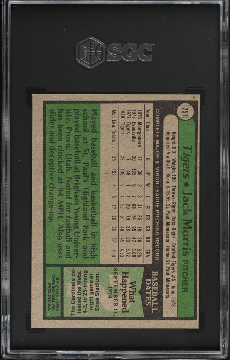 1979 Topps Jack Morris #251 SGC 7.5 NRMT+