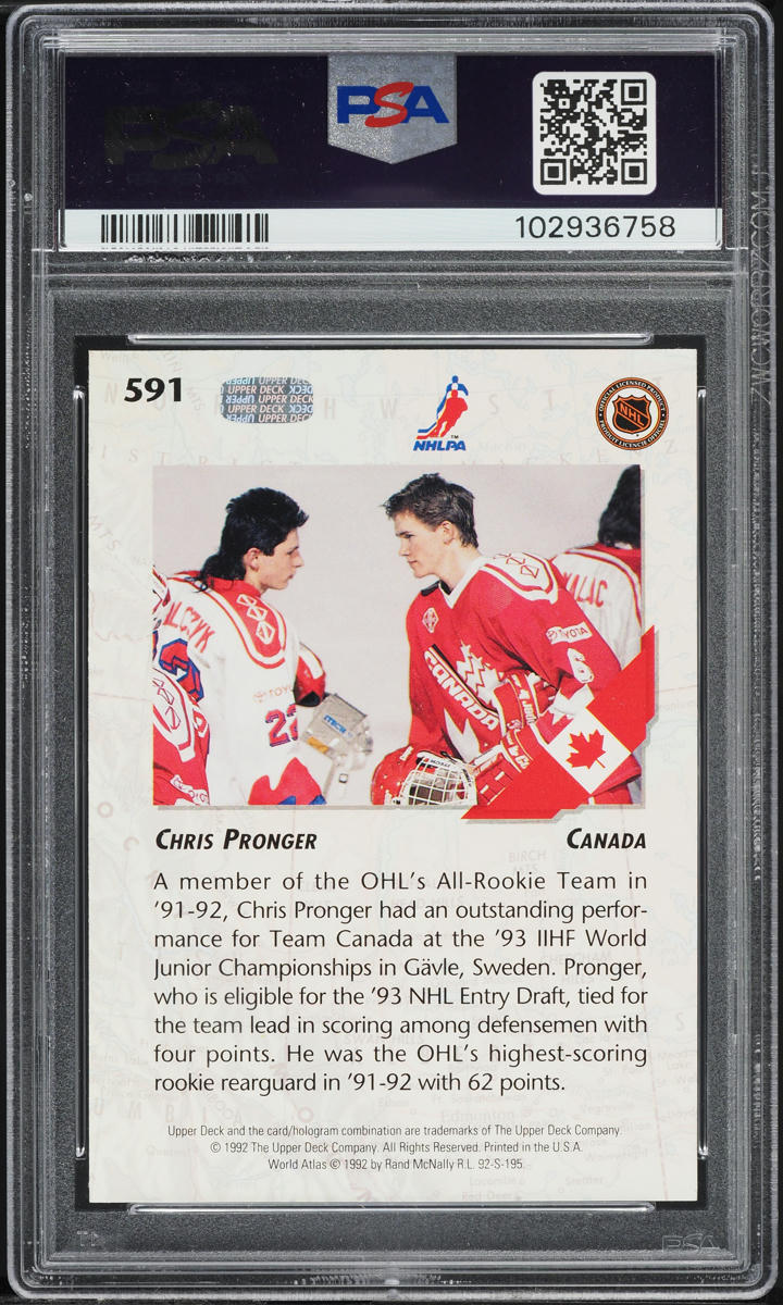 1992 Upper Deck Hockey Chris Pronger ROOKIE #591 PSA 7 NRMT