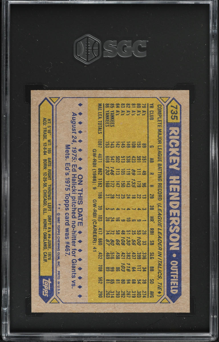 1987 Topps Rickey Henderson #735 SGC 8 NM-MT