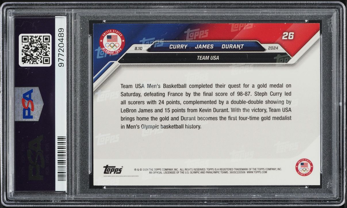 2024 Topps Now Olympics Stephen Curry LeBron James Kevin Durant #26 PSA 10 GEM