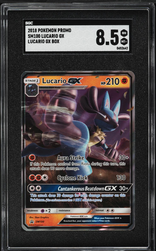2018 Pokemon Sun & Moon Promo GX Box Lucario GX #SM100 SGC 8.5 NM