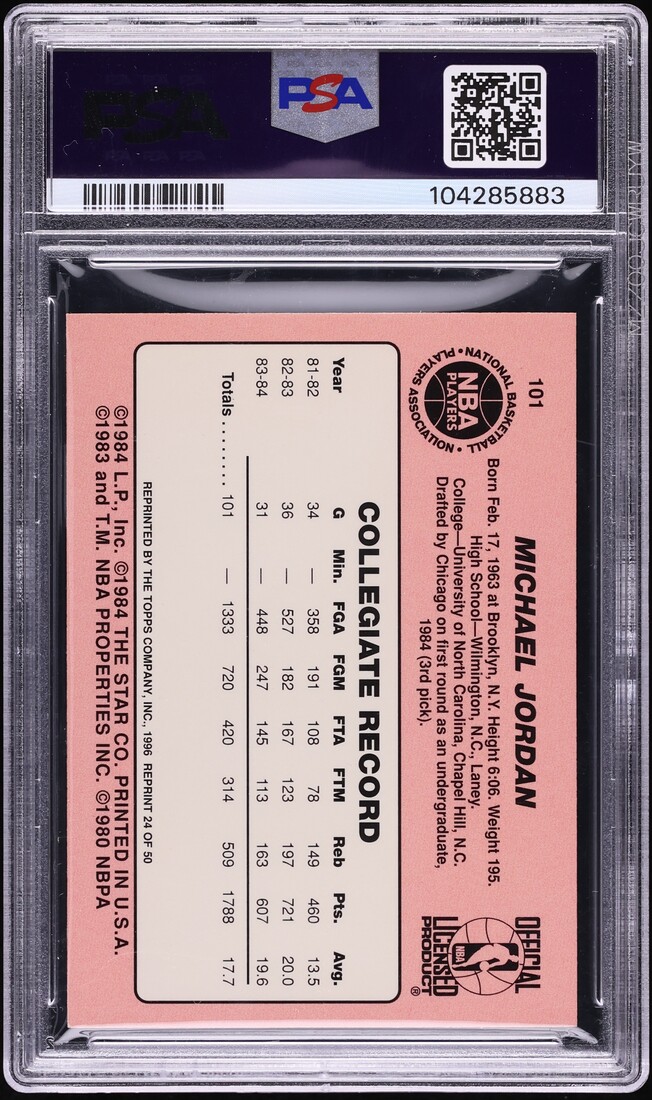 1996 Topps NBA Stars '85 Reprint Michael Jordan #24 PSA 8 NM-MT